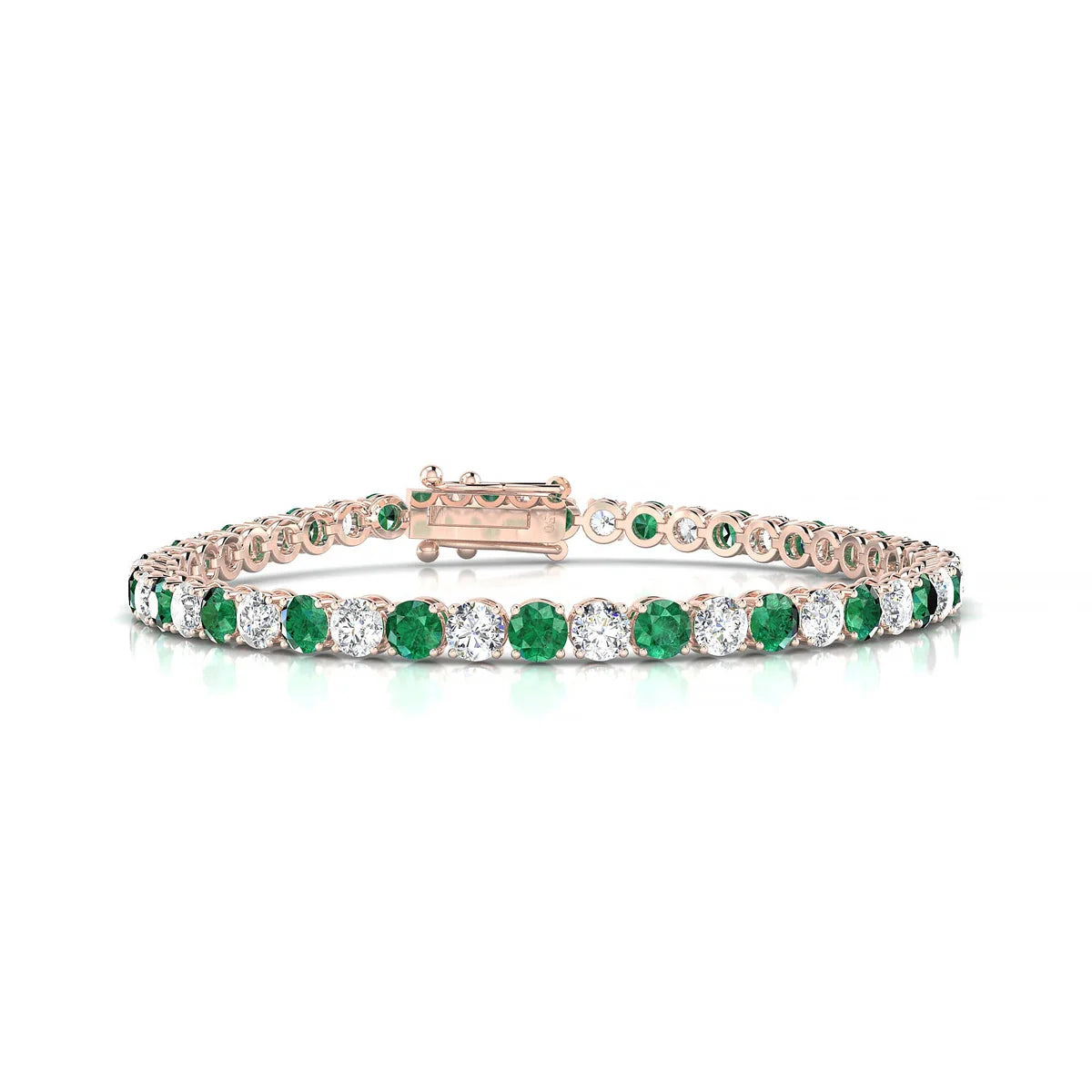 Palazzo 1-1 | 18k Rose Gold 3.4 mm Round Natural Emerald Tennis Bracelet