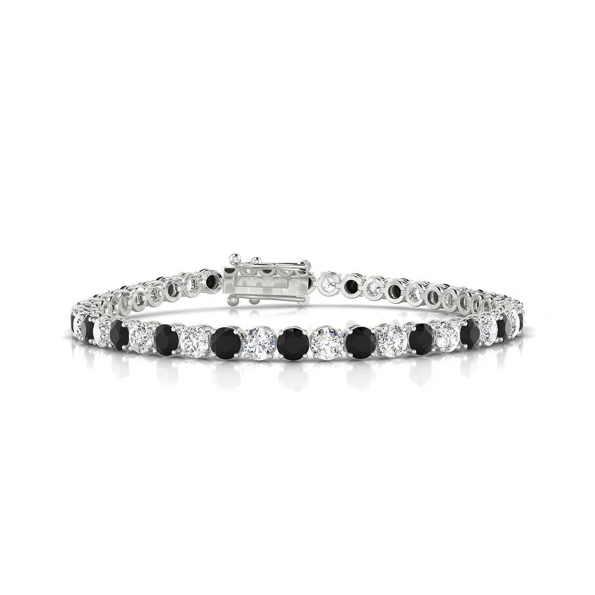Palazzo 1-1 | 18k White Gold 3.4 mm Round Natural Black Diamond Tennis Bracelet