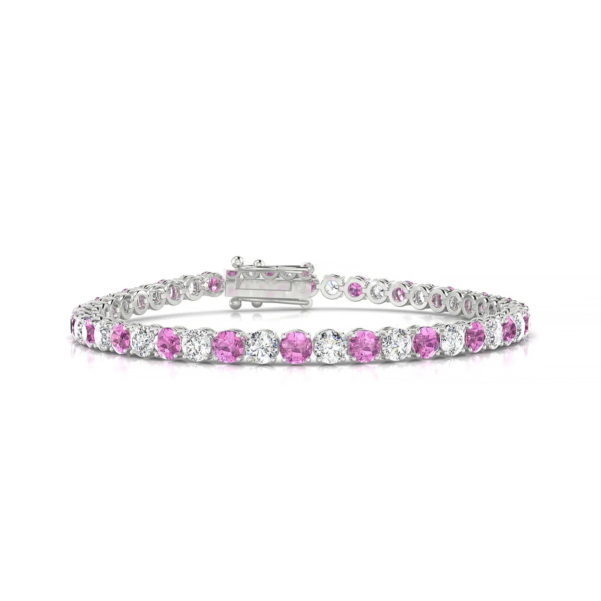 Palazzo 1-1 | 18k White Gold 3.4 mm Round Natural Pink Sapphire Tennis Bracelet