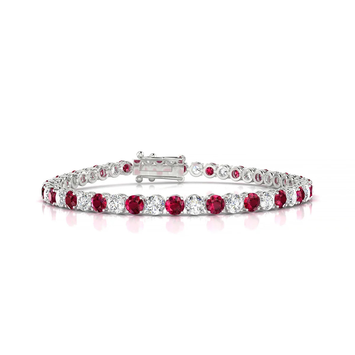 Palazzo 1-1 | 18k White Gold 3.4 mm Round Natural Ruby Tennis Bracelet
