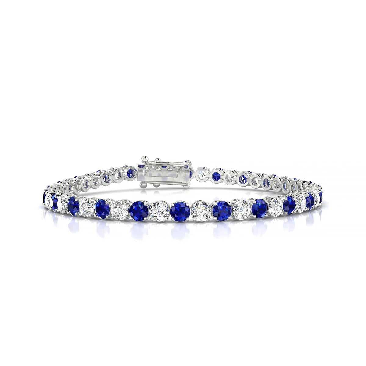 Palazzo 1-1 | 18k White Gold 3.4 mm Round Natural Sapphire Tennis Bracelet