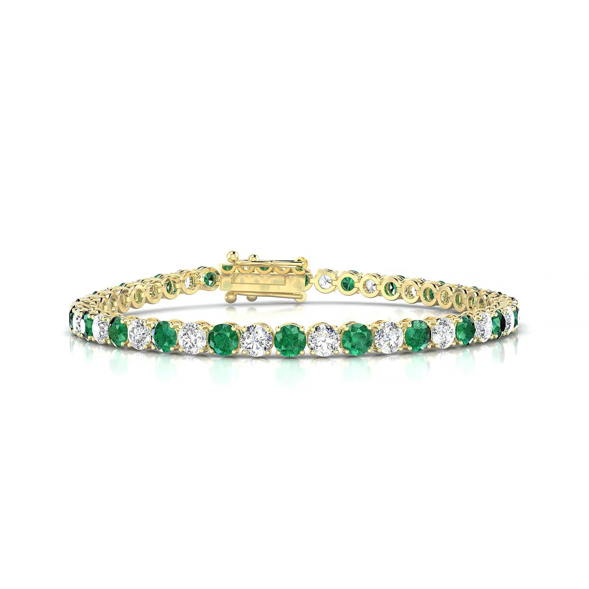 Palazzo 1-1 | 18k Yellow Gold 3.4 mm Round Natural Emerald Tennis Bracelet