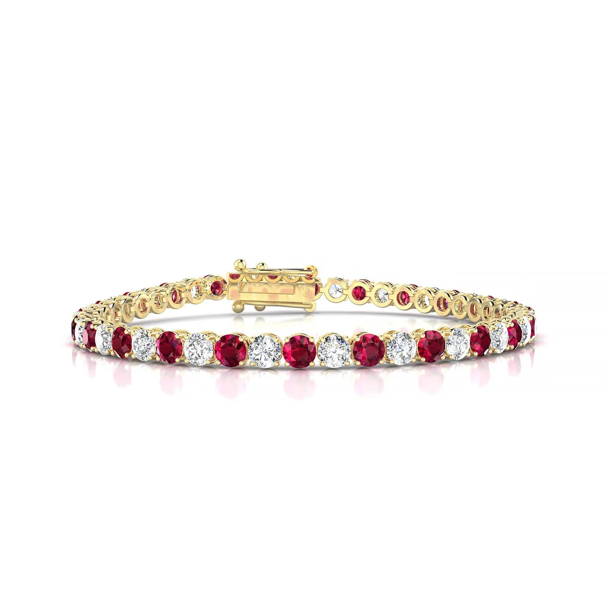 Palazzo 1-1 | 18k Yellow Gold 3.4 mm Round Natural Ruby Tennis Bracelet