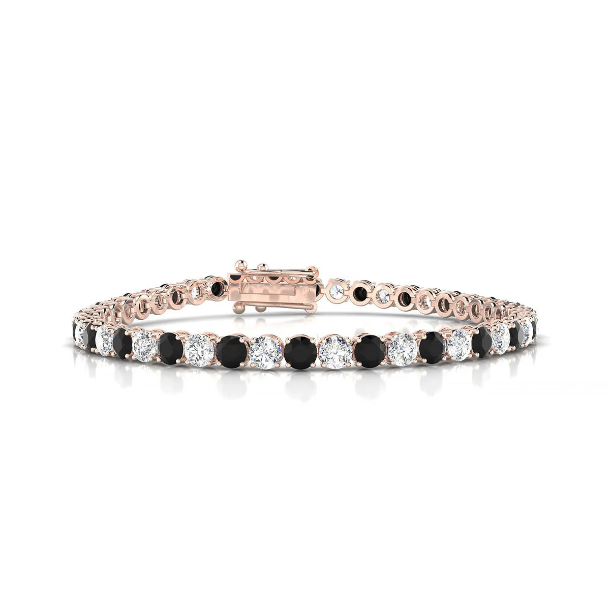 Palazzo 1-1 | 18k Rose Gold 3.4 mm Round Natural Black Diamond Tennis Bracelet