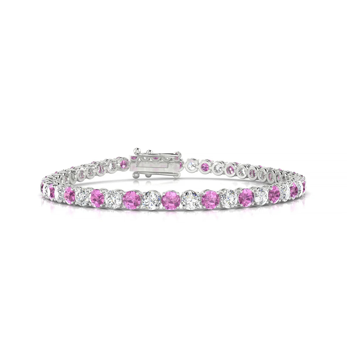 Palazzo 1-1 | 18k White Gold 3.4 mm Round Natural Pink Sapphire Tennis Bracelet