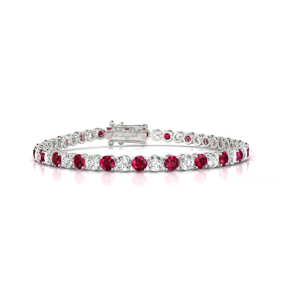 Palazzo 1-1 | 18k White Gold 3.4 mm Round Natural Ruby Tennis Bracelet