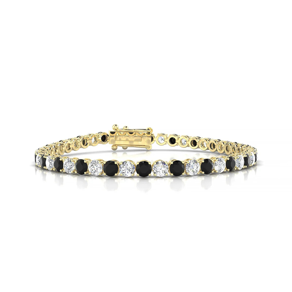 Palazzo 1-1 | 18k Yellow Gold 3.4 mm Round Natural Black Diamond Tennis Bracelet