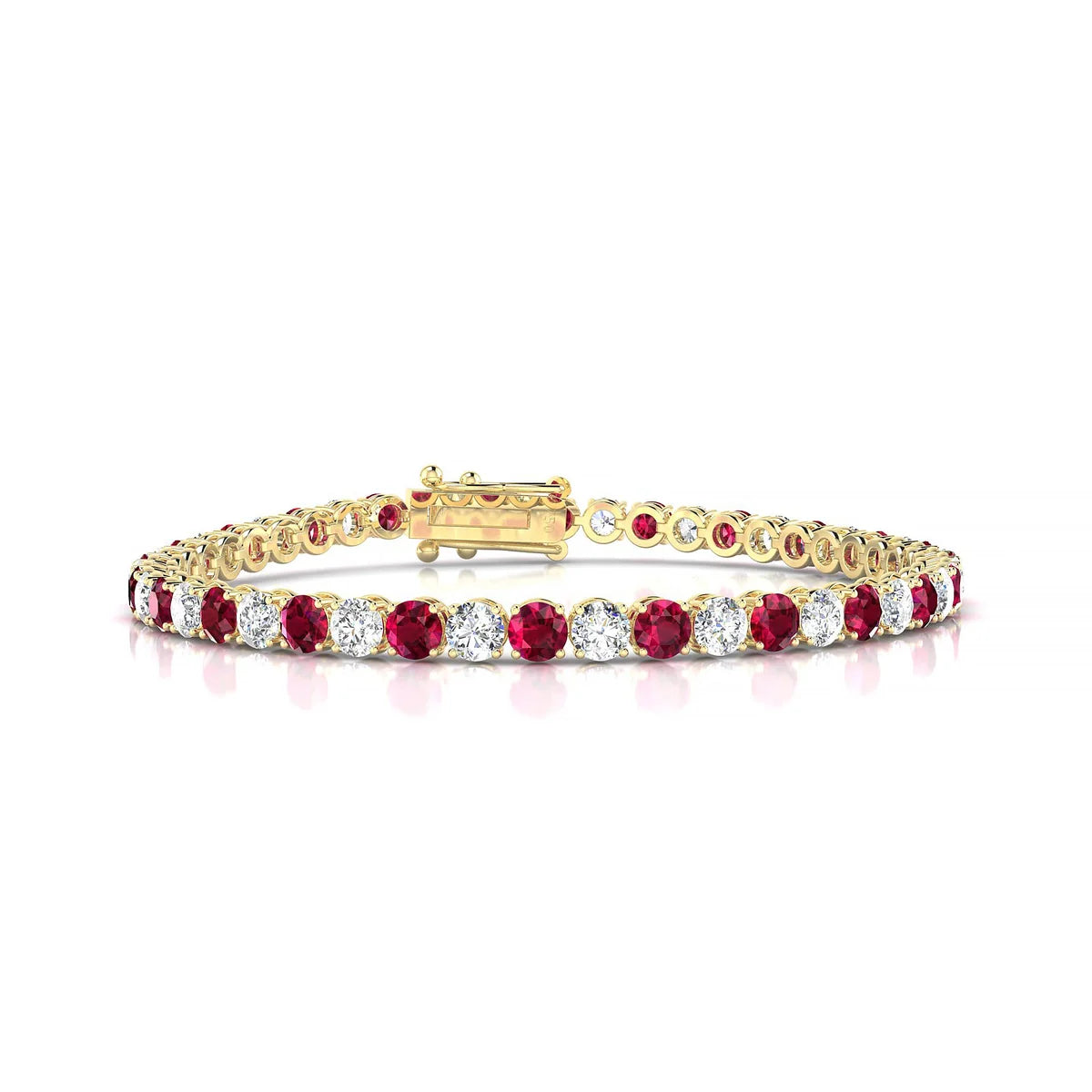 Palazzo 1-1 | 18k Yellow Gold 3.4 mm Round Natural Ruby Tennis Bracelet
