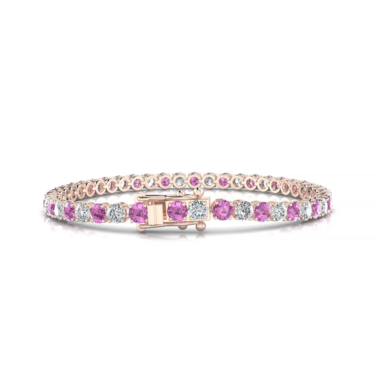 Palazzo 1-1 | 18k Rose Gold 3.4 mm Round Natural Pink Sapphire Tennis Bracelet