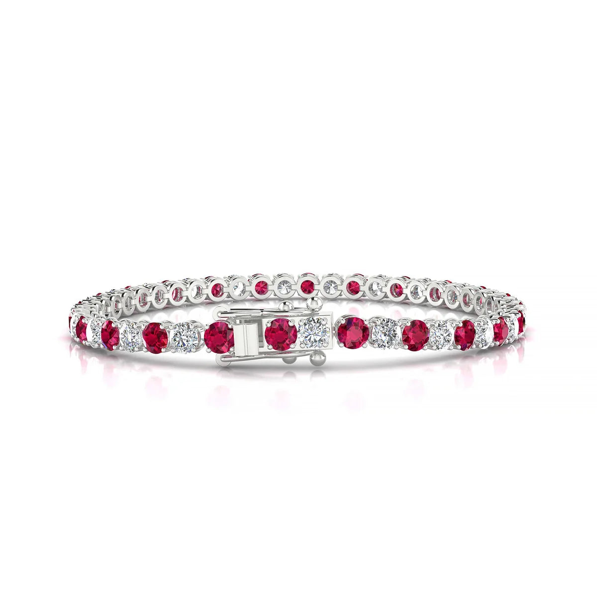 Palazzo 1-1 | 18k White Gold 3.4 mm Round Natural Ruby Tennis Bracelet