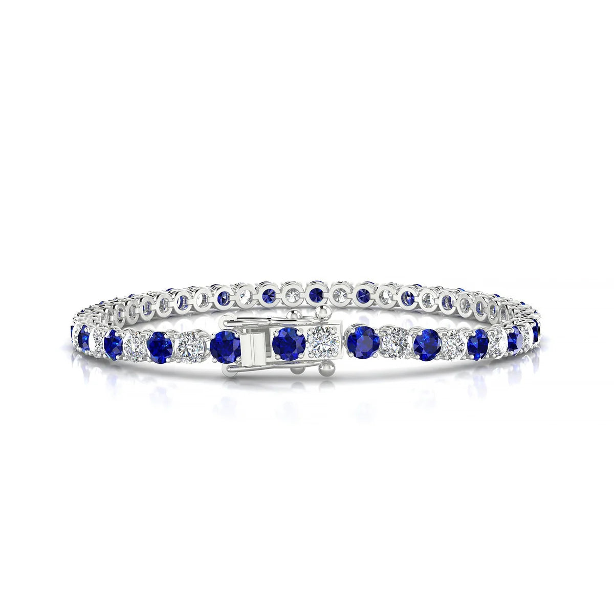Palazzo 1-1 | 18k White Gold 3.4 mm Round Natural Sapphire Tennis Bracelet