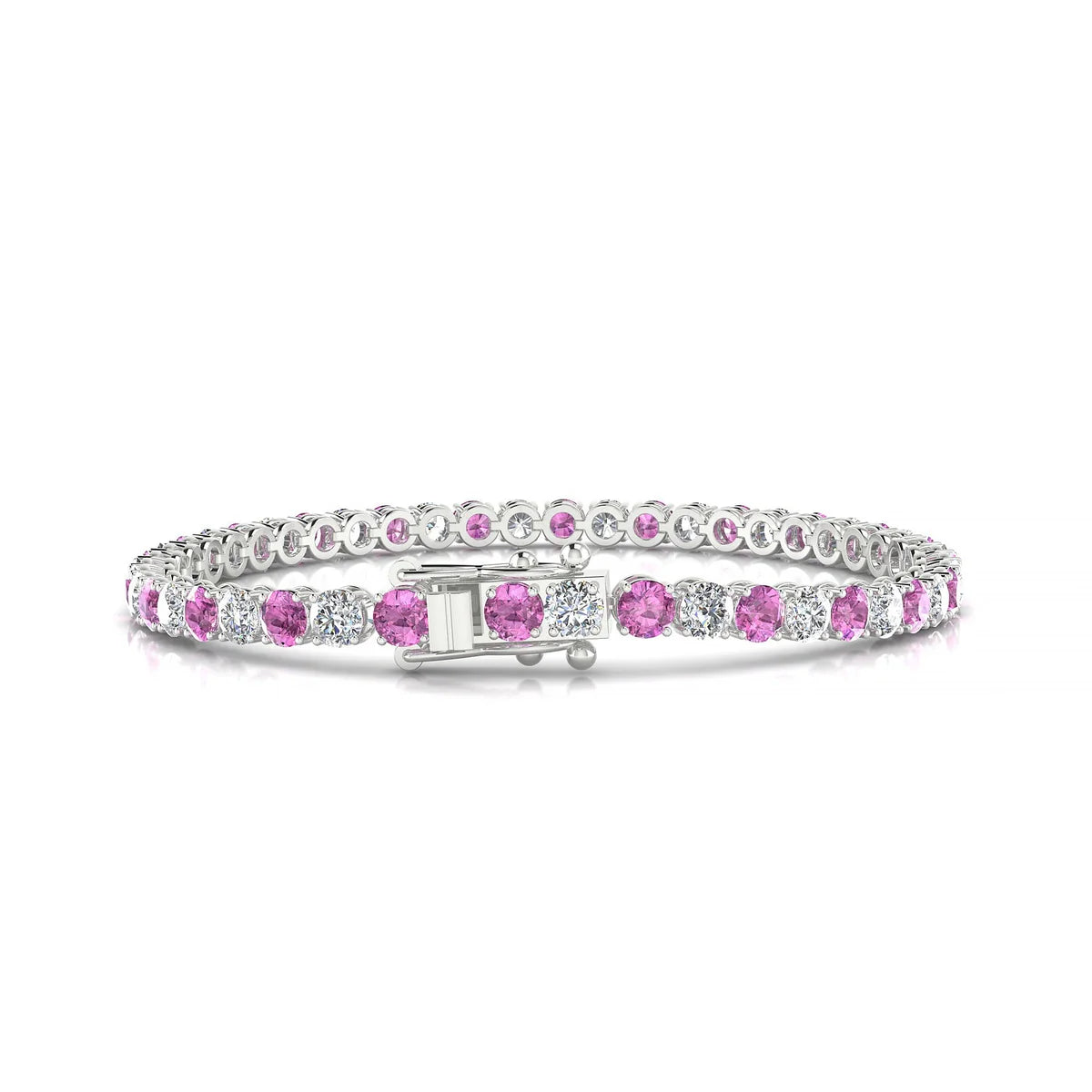 Palazzo 1-1 | 18k White Gold 3.4 mm Round Natural Pink Sapphire Tennis Bracelet