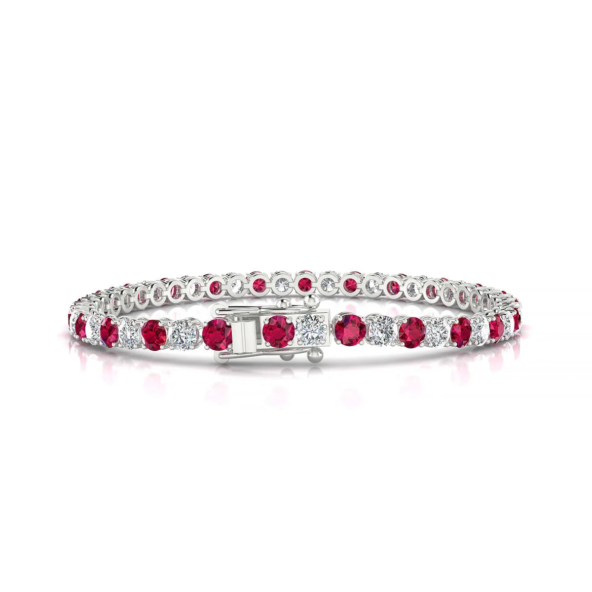 Palazzo 1-1 | 18k White Gold 3.4 mm Round Natural Ruby Tennis Bracelet