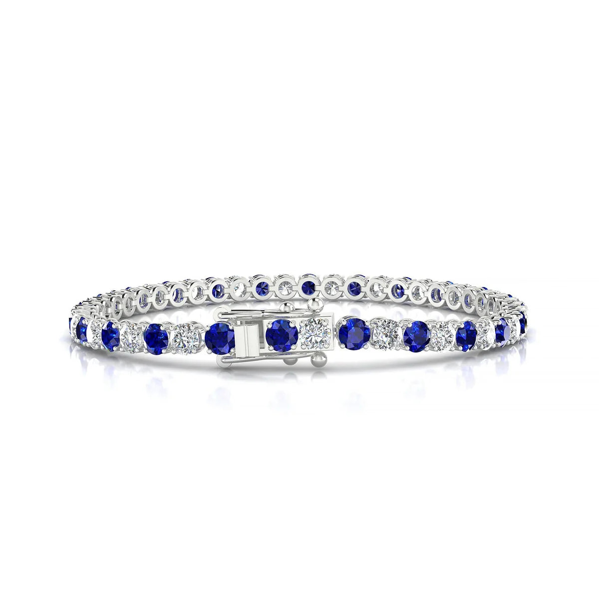 Palazzo 1-1 | 18k White Gold 3.4 mm Round Natural Sapphire Tennis Bracelet