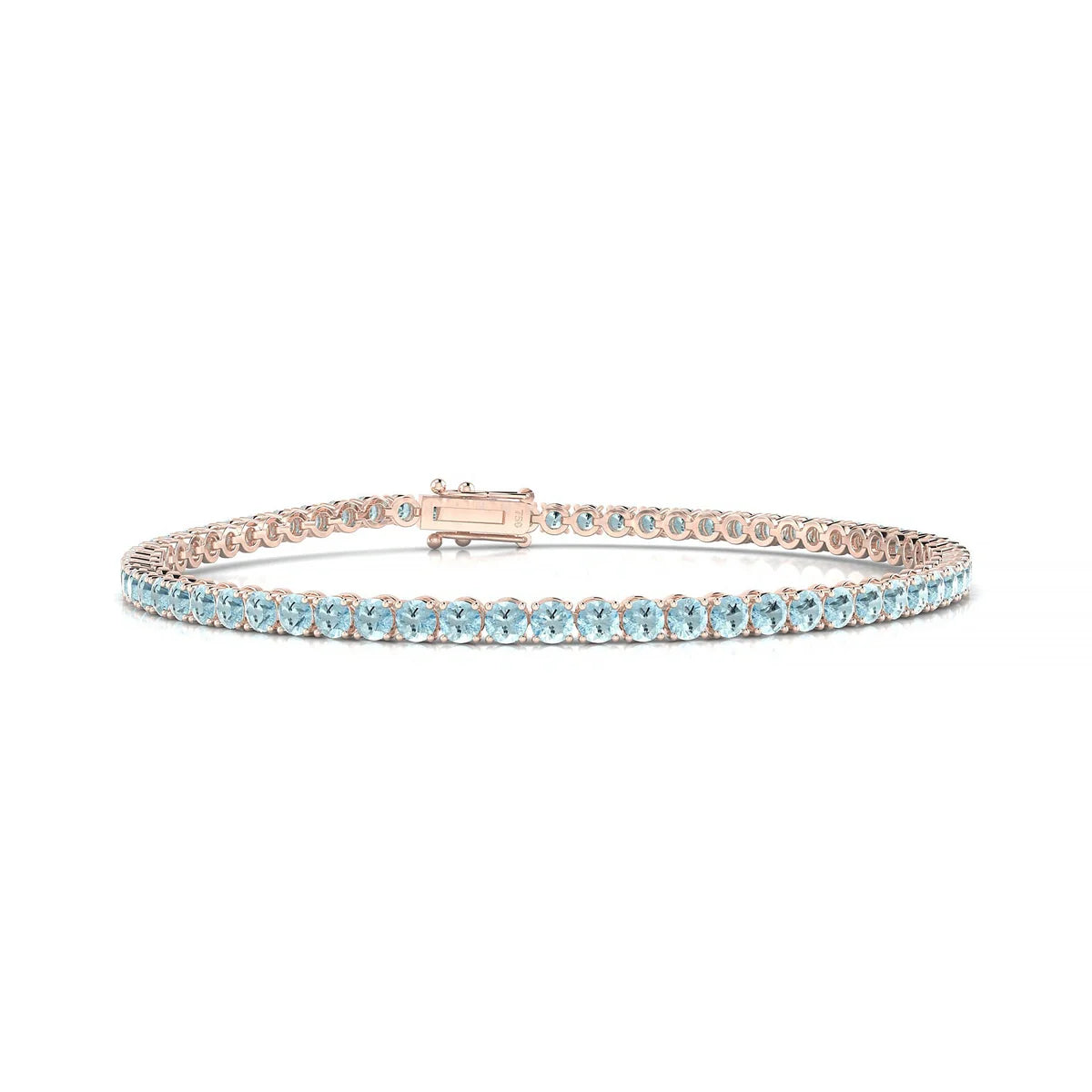 Palazzo | 18k Rose Gold 2.5 mm Round Natural Aquamarine Tennis Bracelet