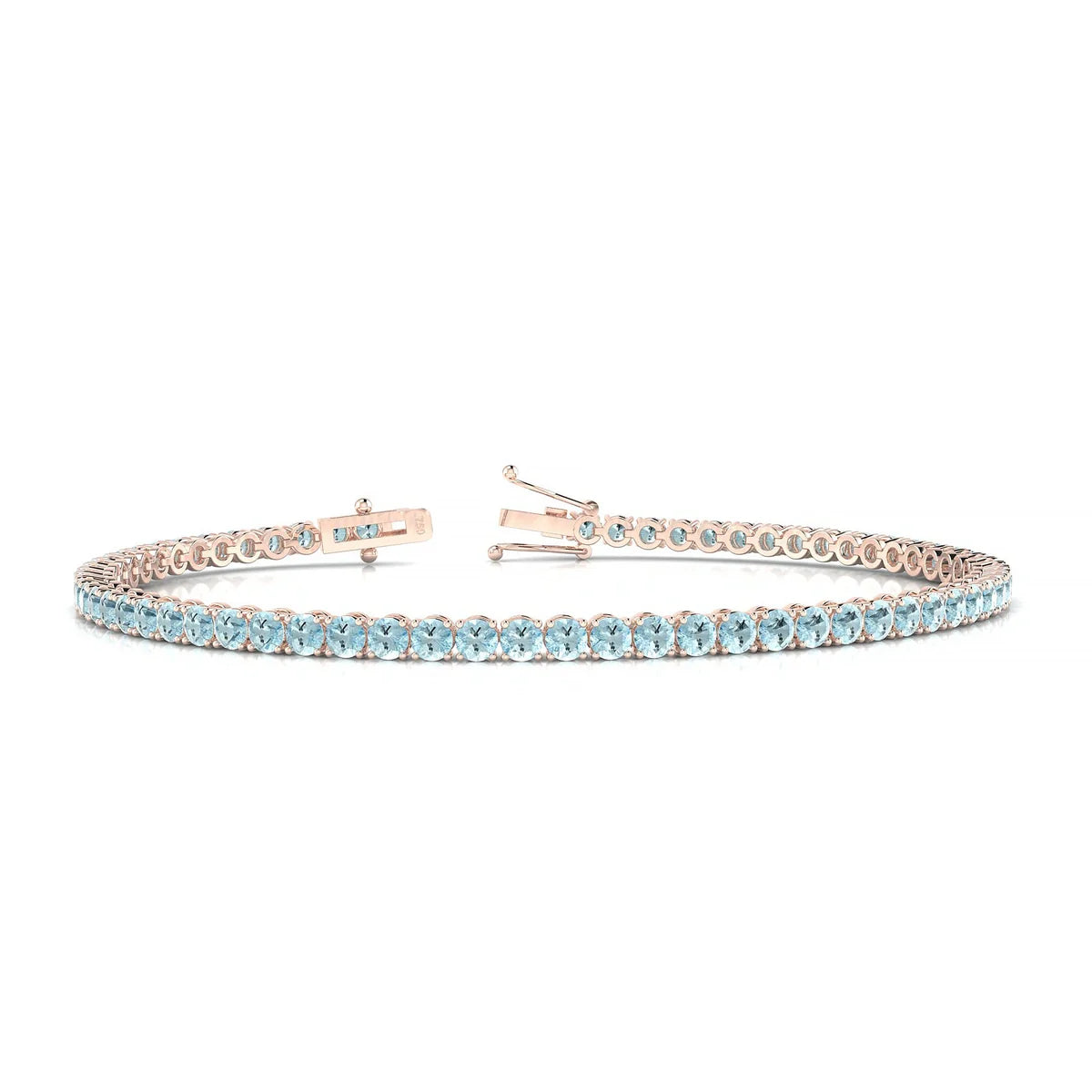 Palazzo | 18k Rose Gold 2.5 mm Round Natural Aquamarine Tennis Bracelet