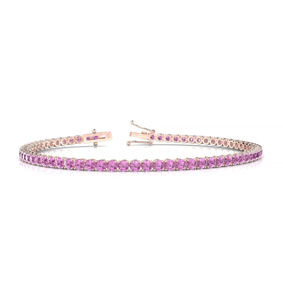 Palazzo | 18k Rose Gold 2.5 mm Round Natural Pink Sapphire Tennis Bracelet