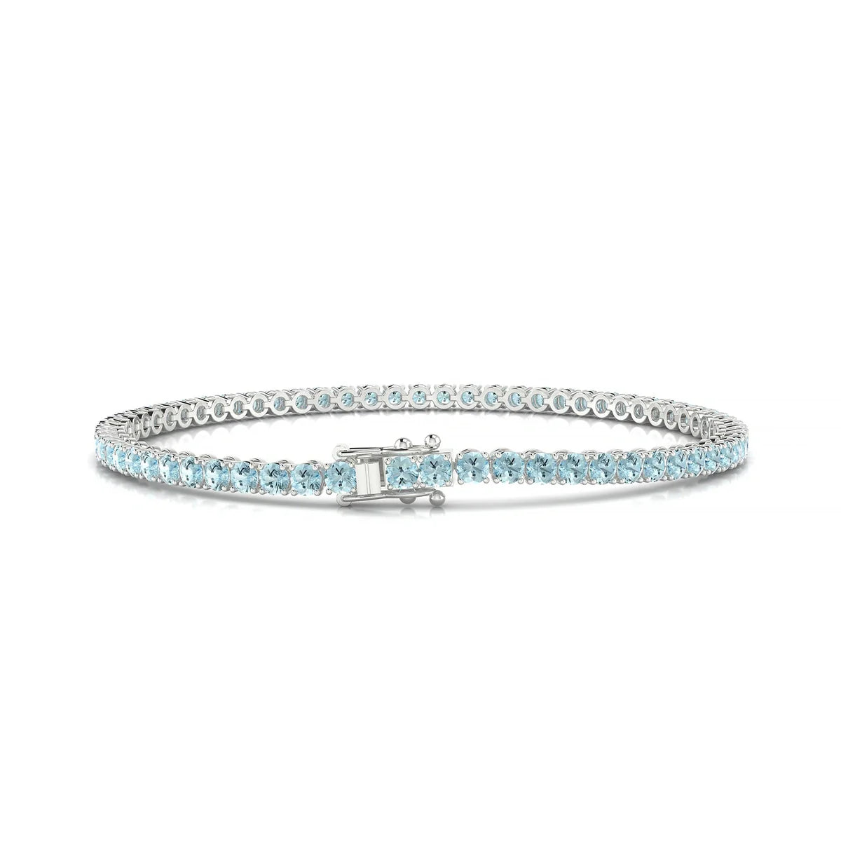 Palazzo | 18k White Gold 2.5 mm Round Natural Aquamarine Tennis Bracelet