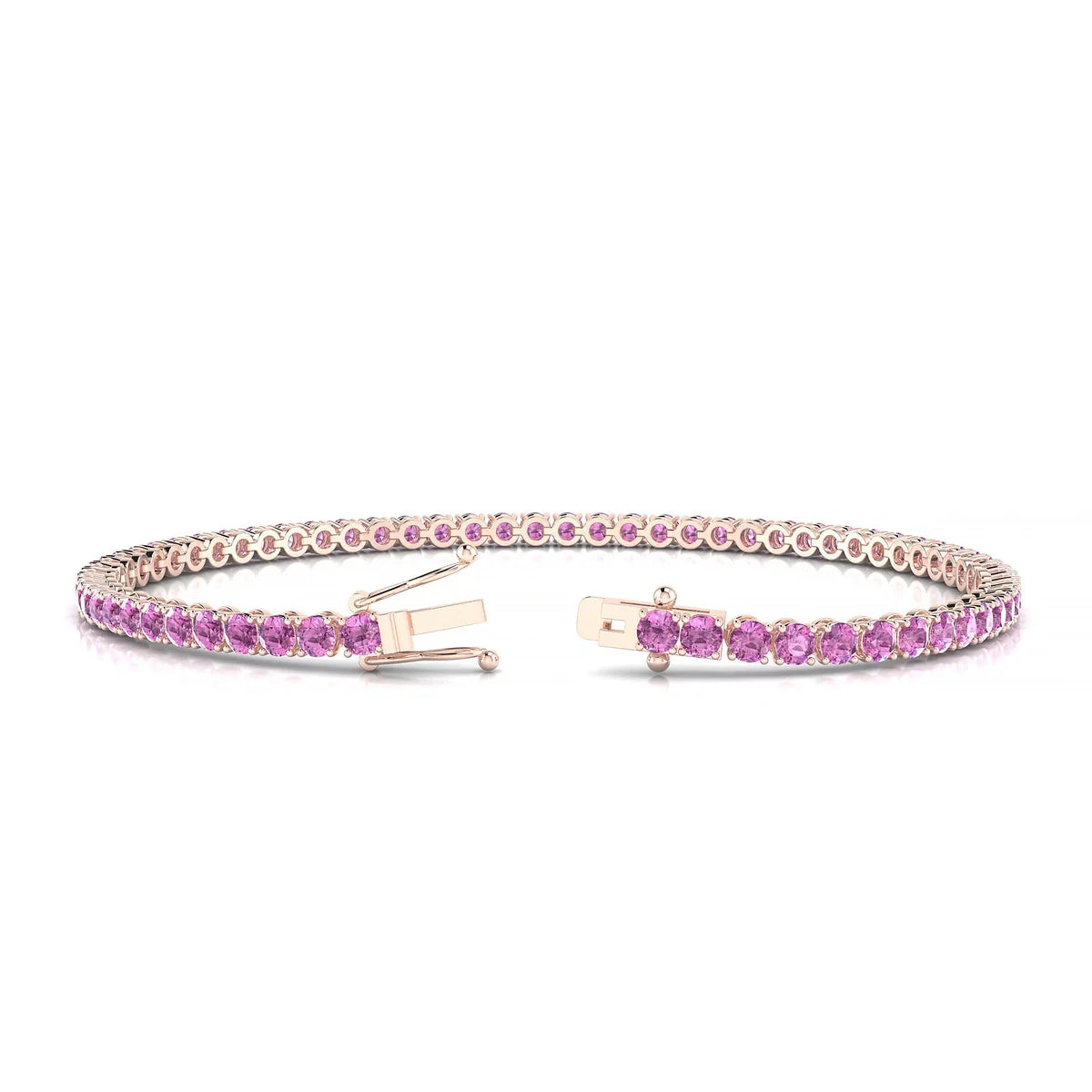 Palazzo | 18k Rose Gold 2.5 mm Round Natural Pink Sapphire Tennis Bracelet