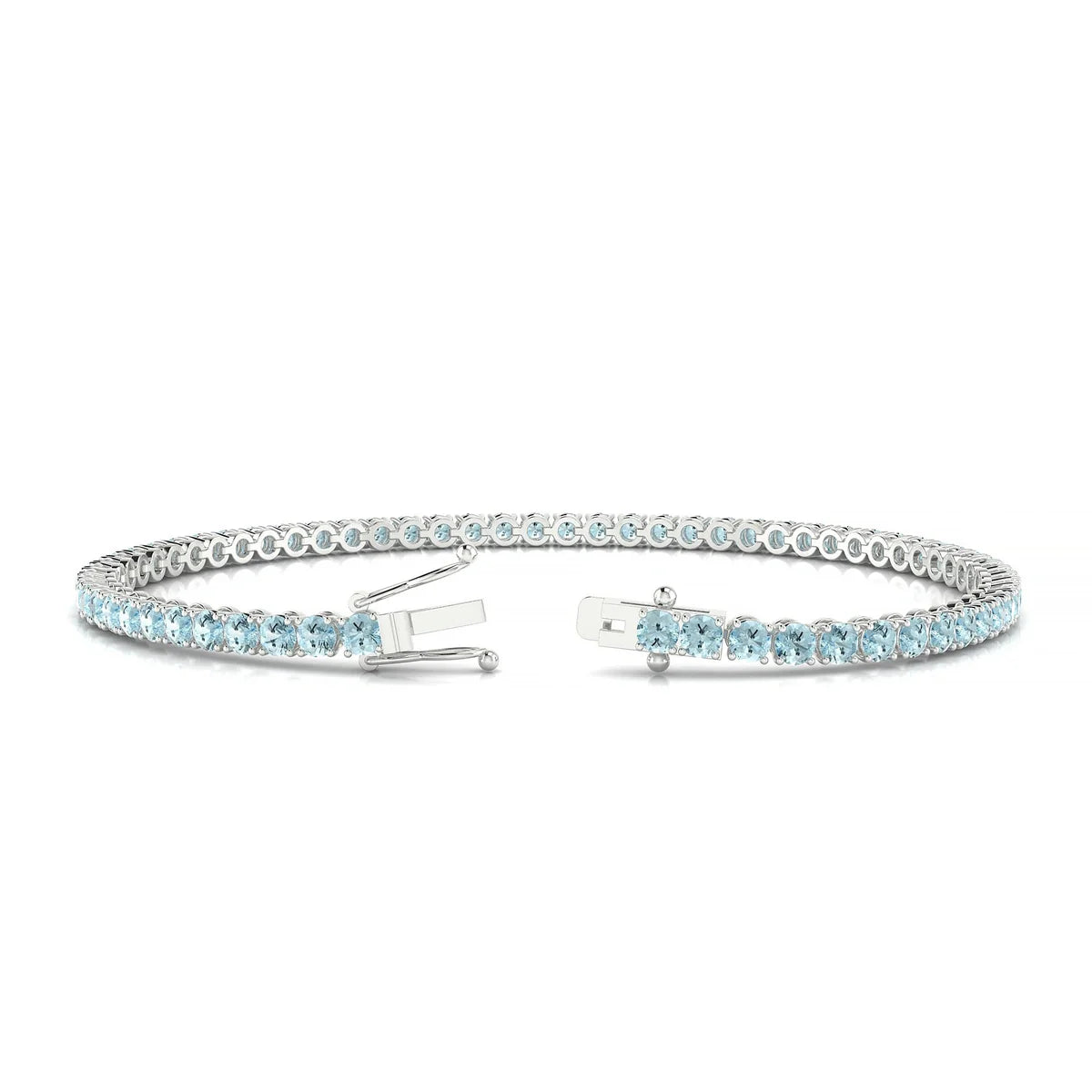 Palazzo | 18k White Gold 2.5 mm Round Natural Aquamarine Tennis Bracelet