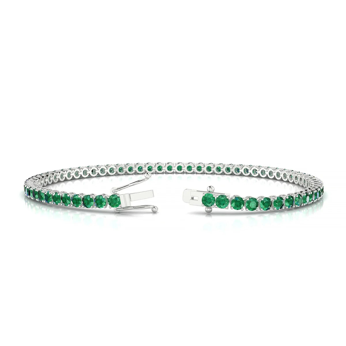 Palazzo | 18k White Gold 2.5 mm Round Natural Emerald Tennis Bracelet