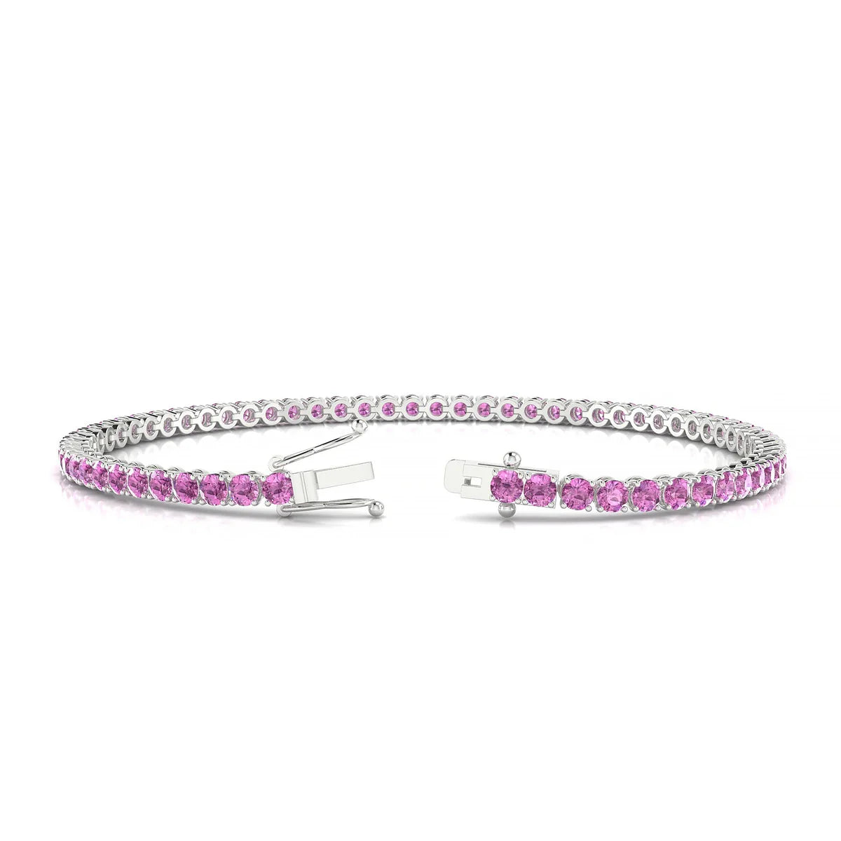 Palazzo | 18k White Gold 2.5 mm Round Natural Pink Sapphire Tennis Bracelet