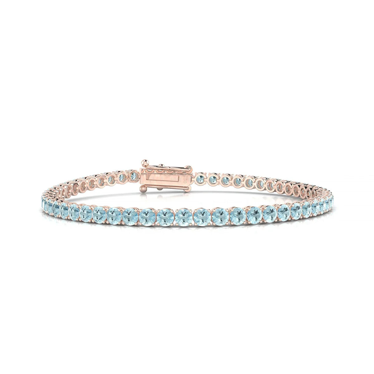 Palazzo | 18k Rose Gold 3 mm Round Natural Aquamarine Tennis Bracelet