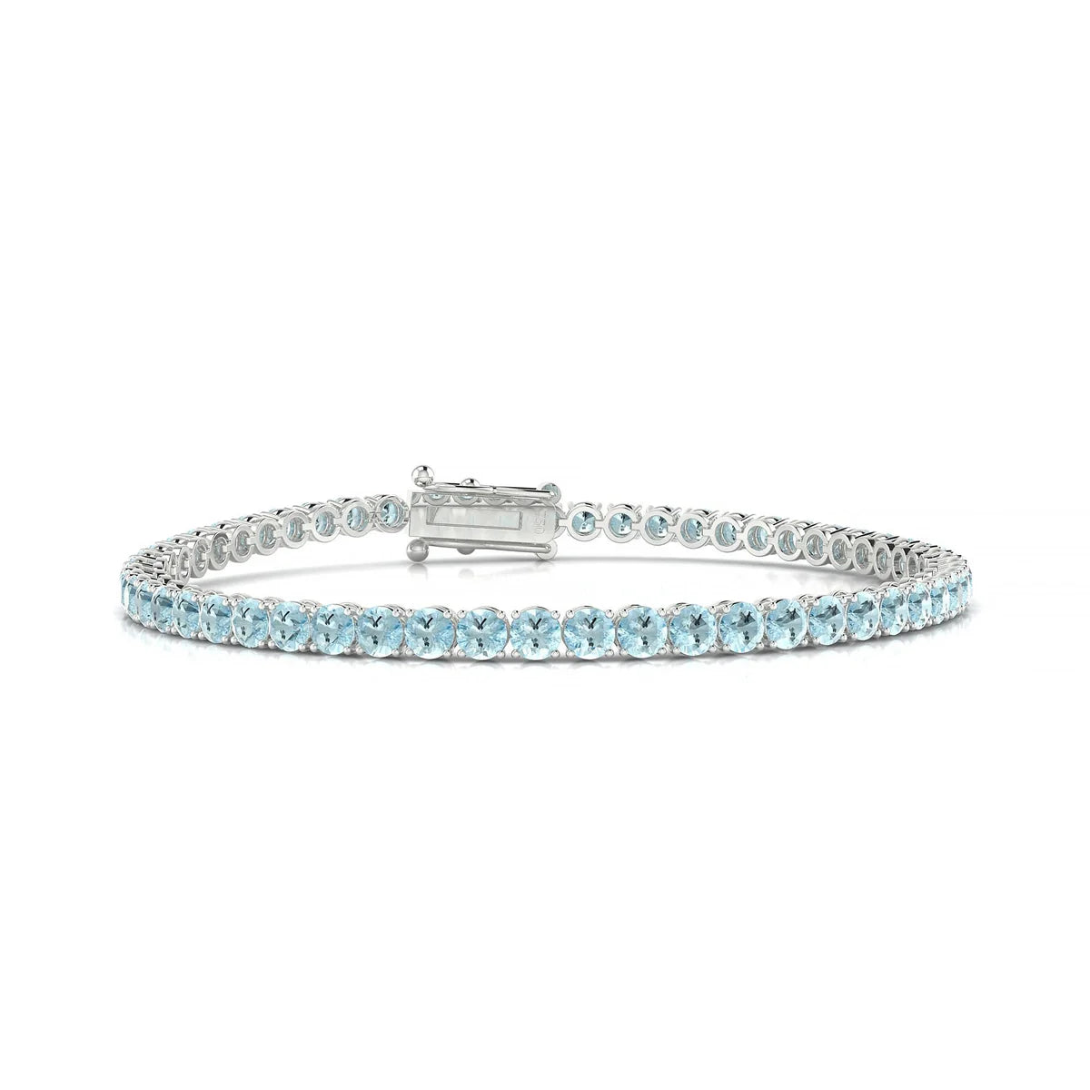 Palazzo | 18k White Gold 3 mm Round Natural Aquamarine Tennis Bracelet