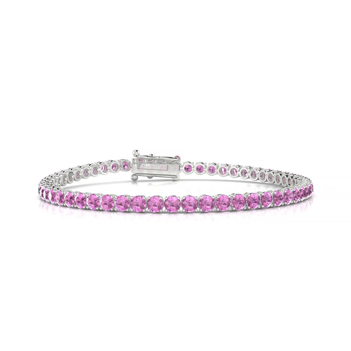 Palazzo | 18k White Gold 3 mm Round Natural Pink Sapphire Tennis Bracelet