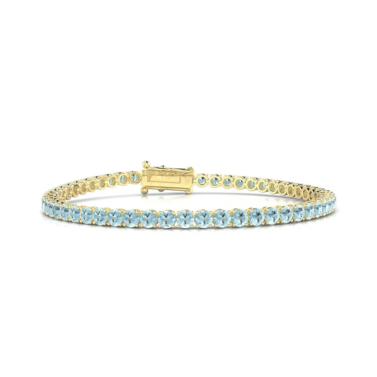 Palazzo | 18k Yellow Gold 3 mm Round Natural Aquamarine Tennis Bracelet
