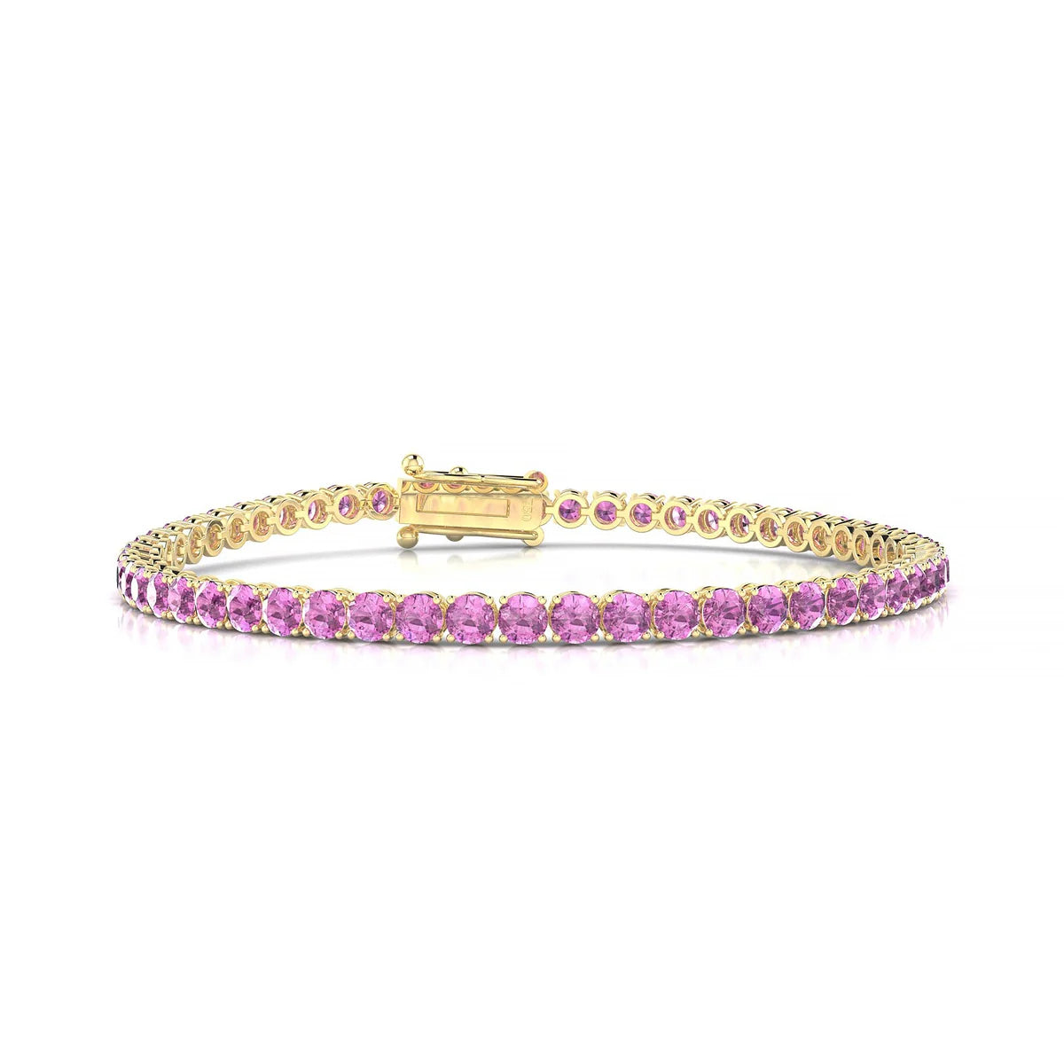 Palazzo | 18k Yellow Gold 3 mm Round Natural Pink Sapphire Tennis Bracelet