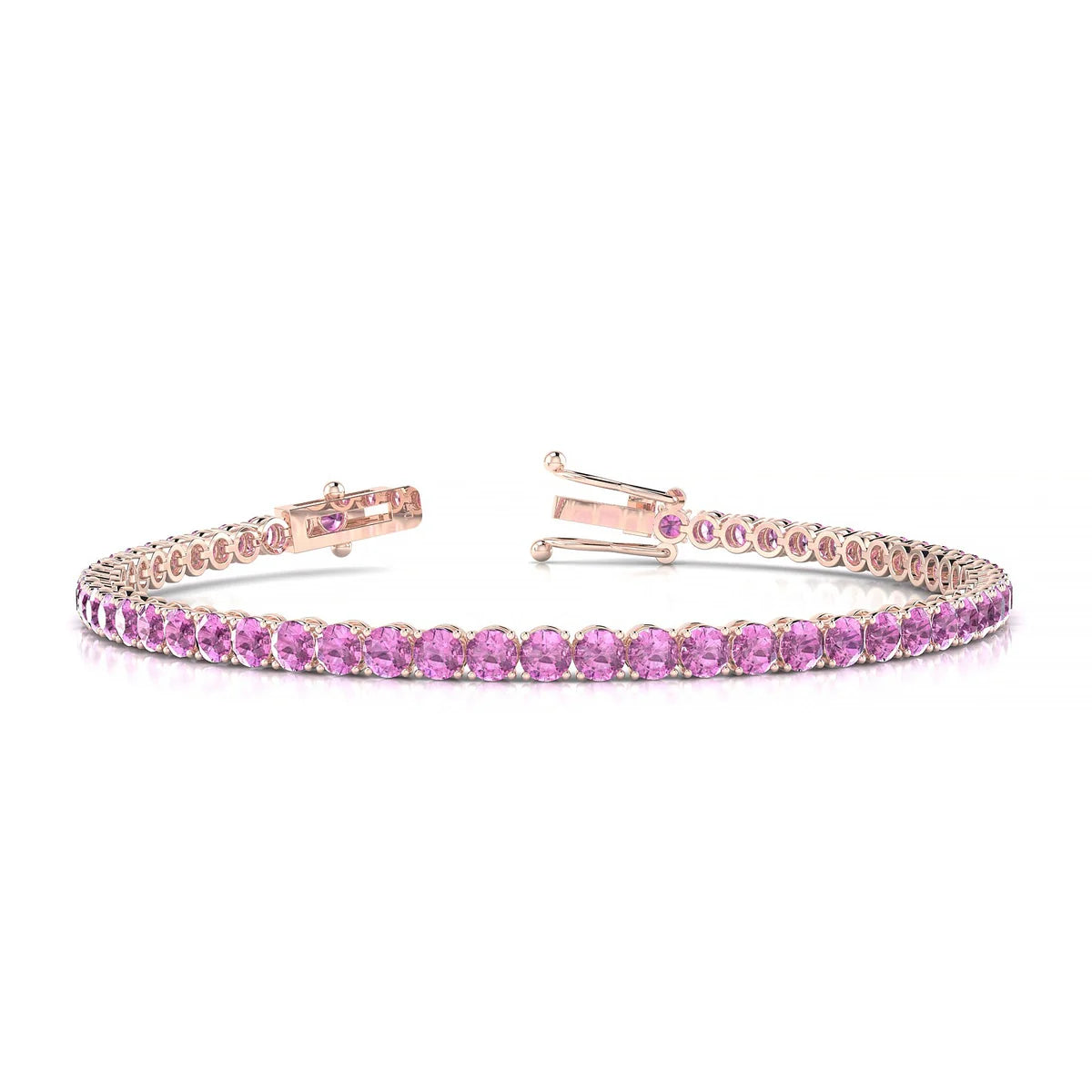 Palazzo | 18k Rose Gold 3 mm Round Natural Pink Sapphire Tennis Bracelet