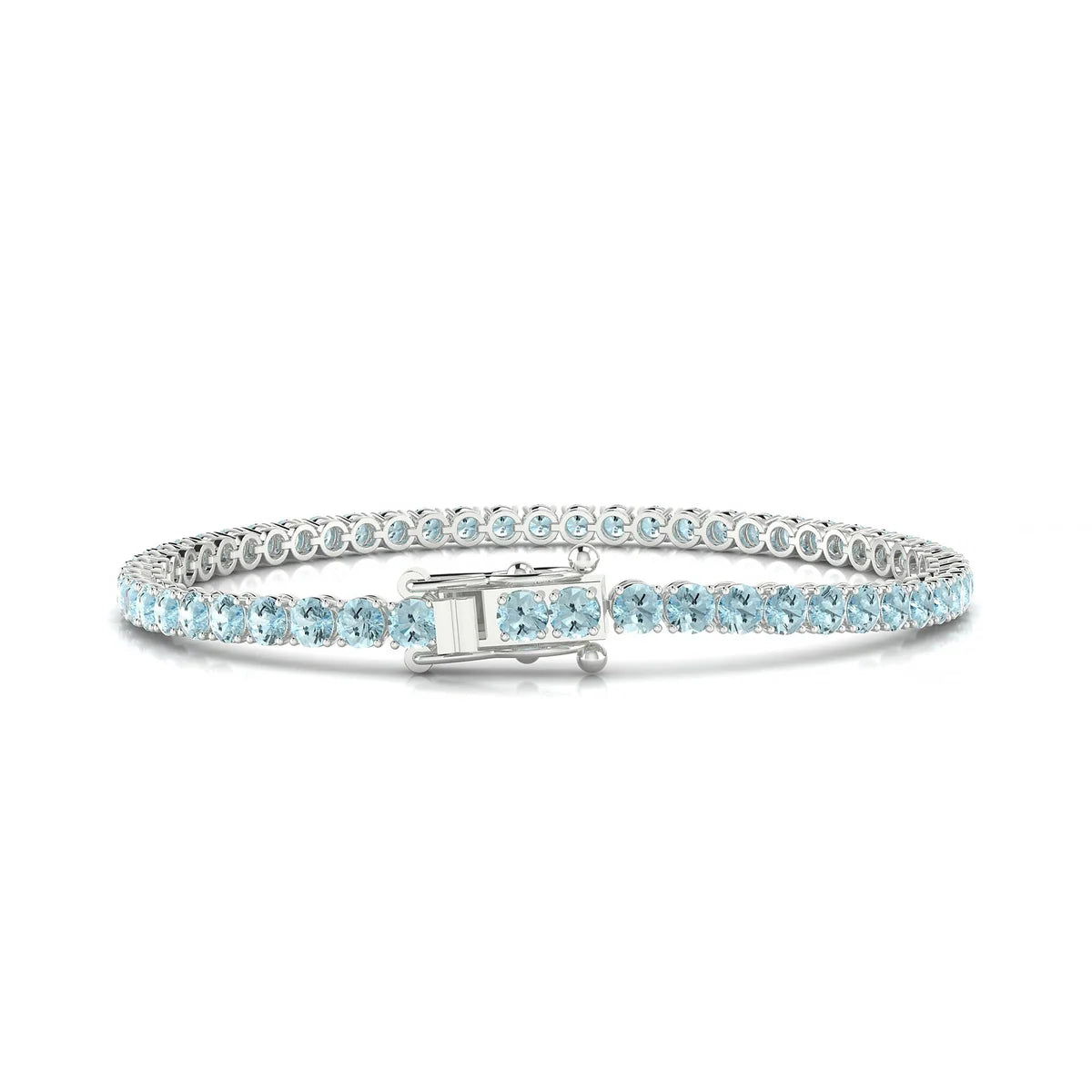 Palazzo | 18k White Gold 3 mm Round Natural Aquamarine Tennis Bracelet