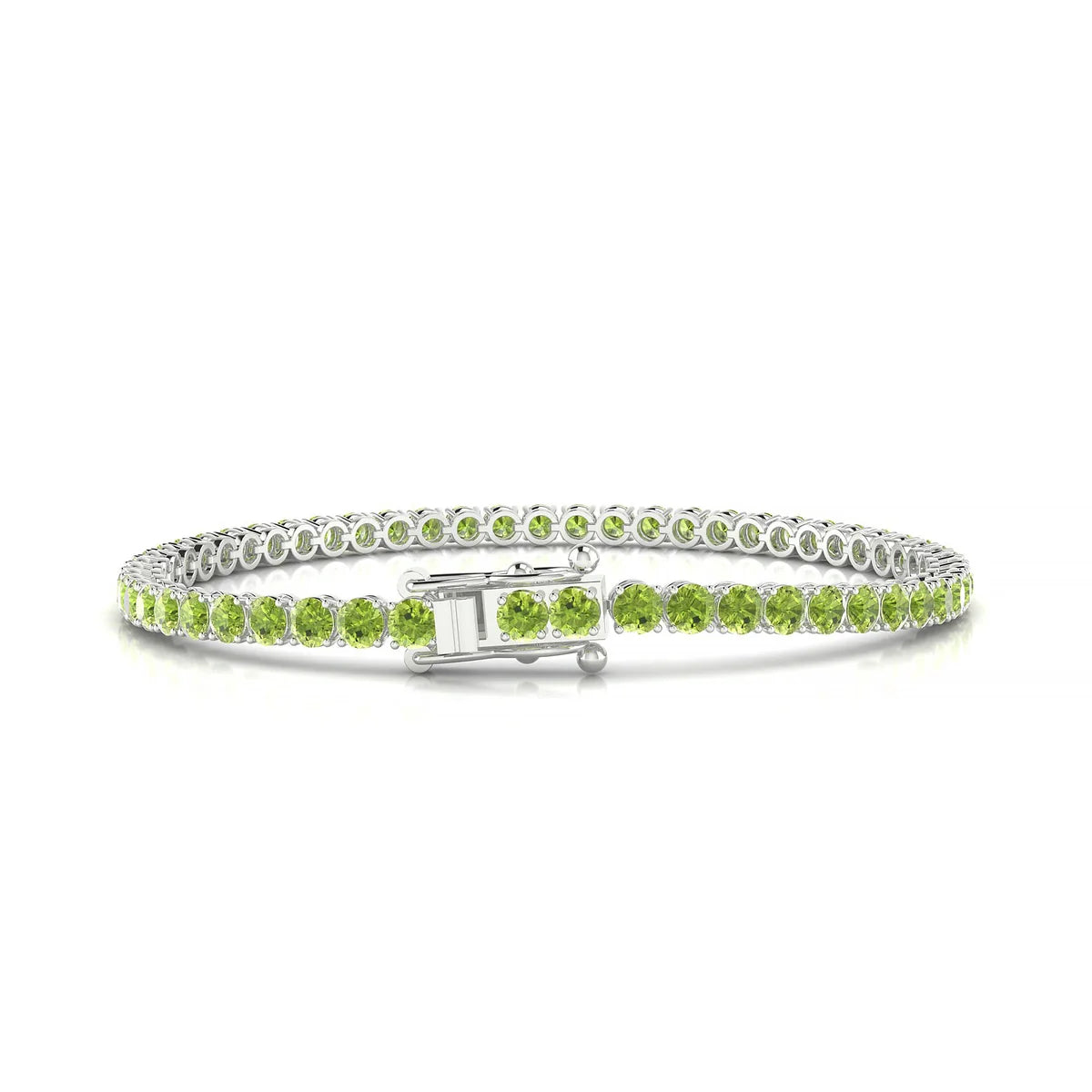 Palazzo | 18k White Gold 3 mm Round Natural Peridot Tennis Bracelet