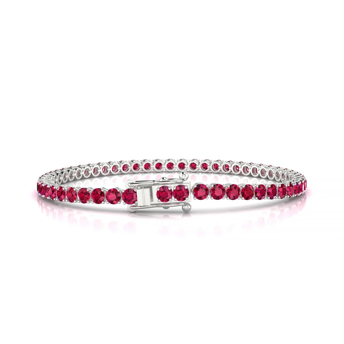 Palazzo | 18k White Gold 3 mm Round Natural Ruby Tennis Bracelet