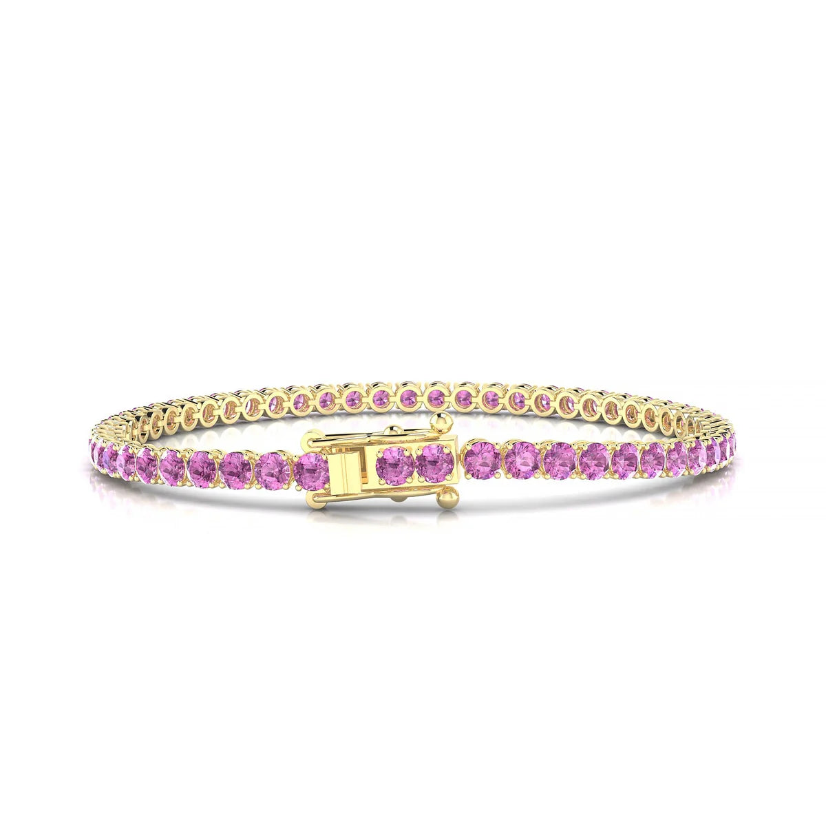 Palazzo | 18k Yellow Gold 3 mm Round Natural Pink Sapphire Tennis Bracelet