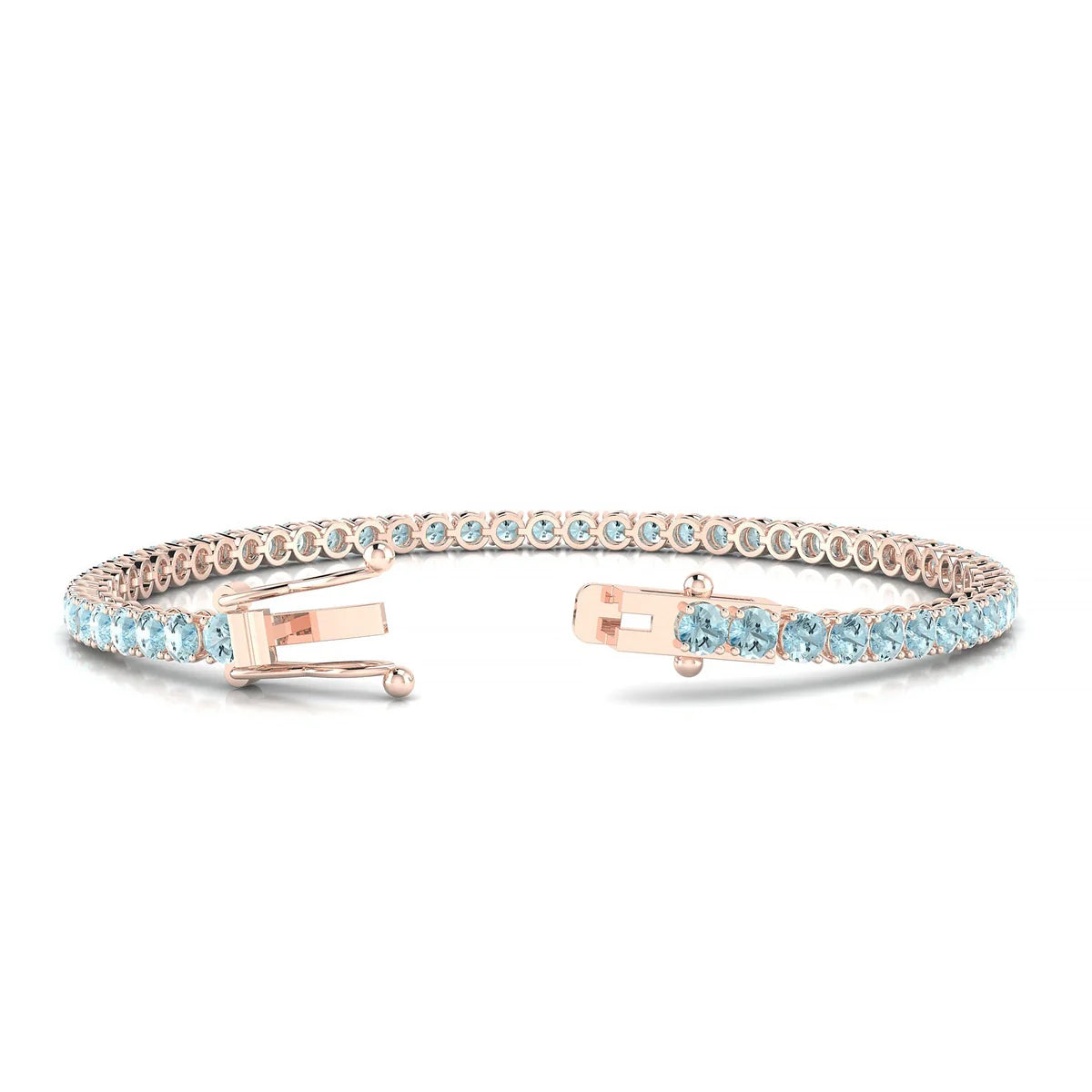 Palazzo | 18k Rose Gold 3 mm Round Natural Aquamarine Tennis Bracelet