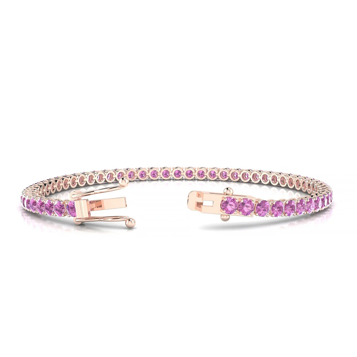 Palazzo | 18k Rose Gold 3 mm Round Natural Pink Sapphire Tennis Bracelet