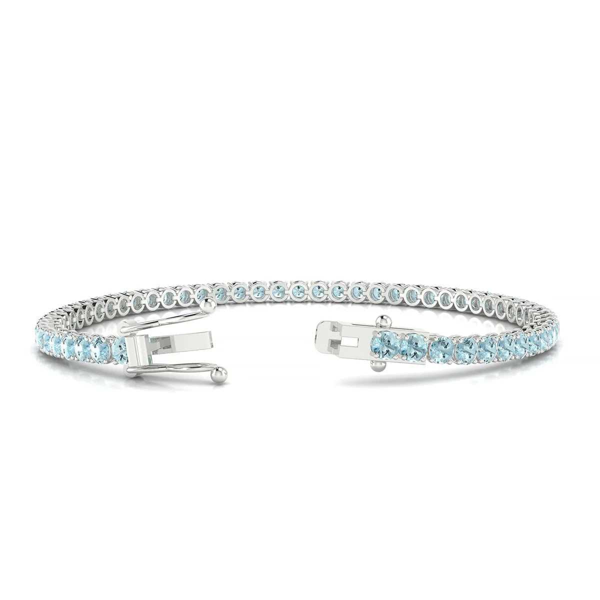 Palazzo | 18k White Gold 3 mm Round Natural Aquamarine Tennis Bracelet