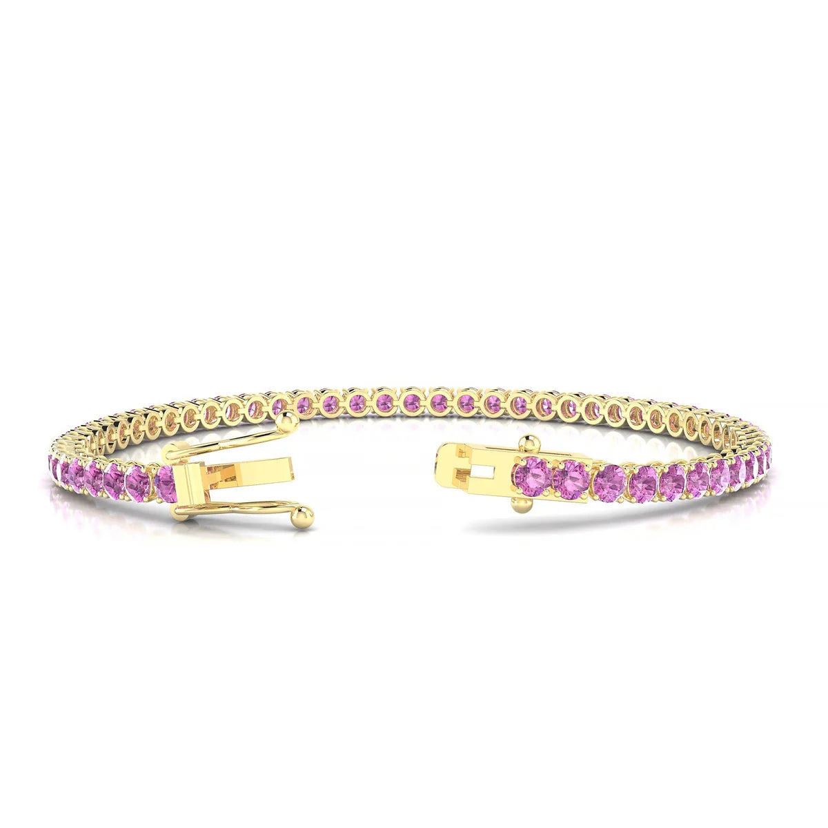 Palazzo | 18k Yellow Gold 3 mm Round Natural Pink Sapphire Tennis Bracelet