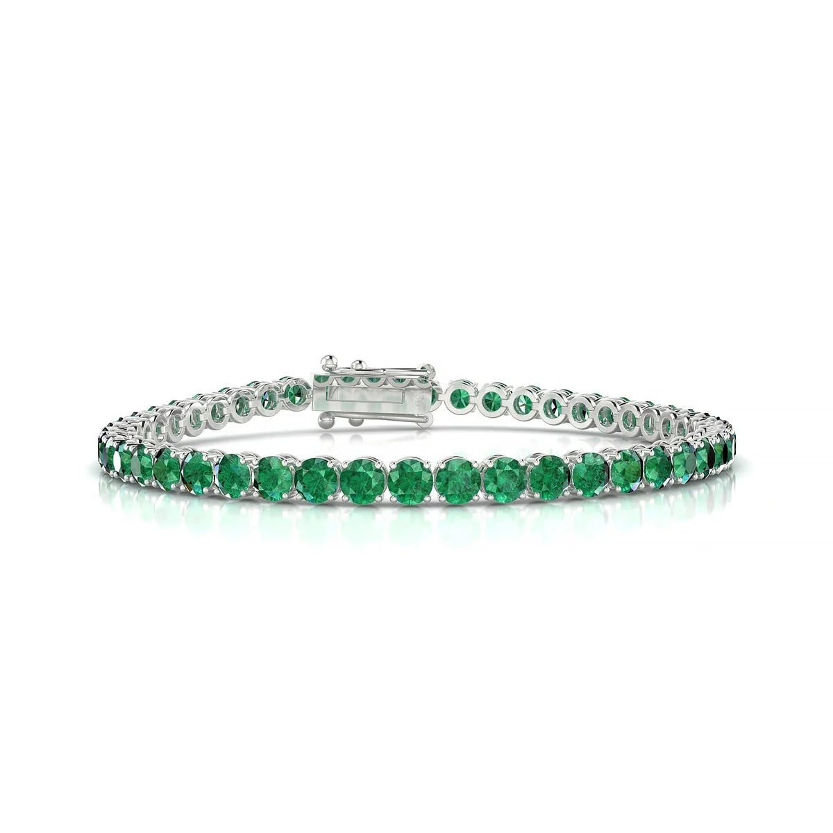 Palazzo | 18k White Gold 3.4 mm Round Natural Emerald Tennis Bracelet
