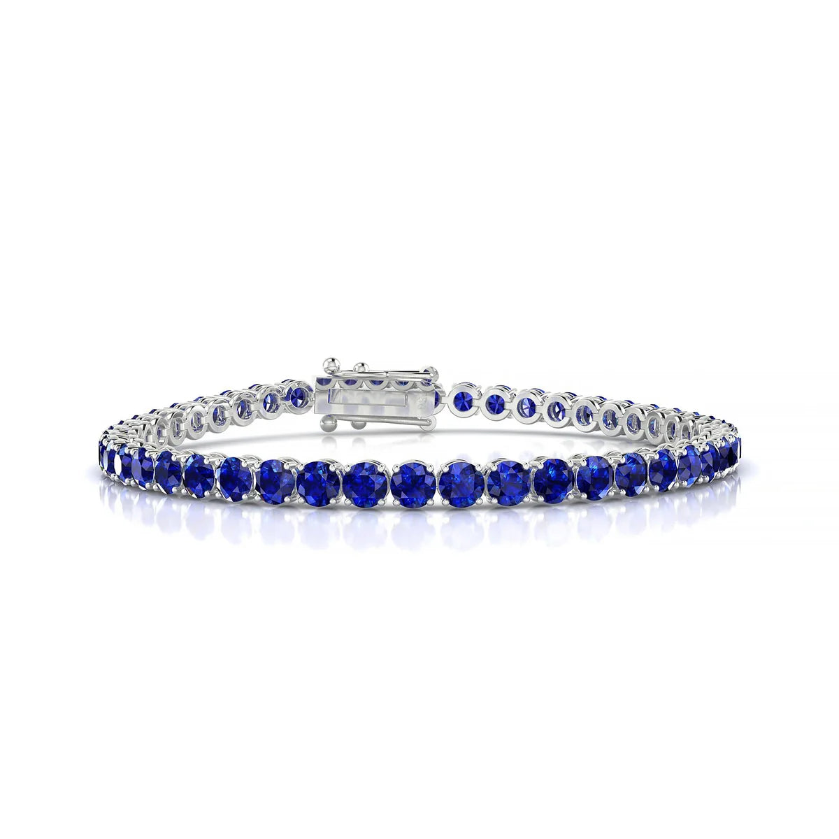 Palazzo | 18k White Gold 3.4 mm Round Natural Sapphire Tennis Bracelet