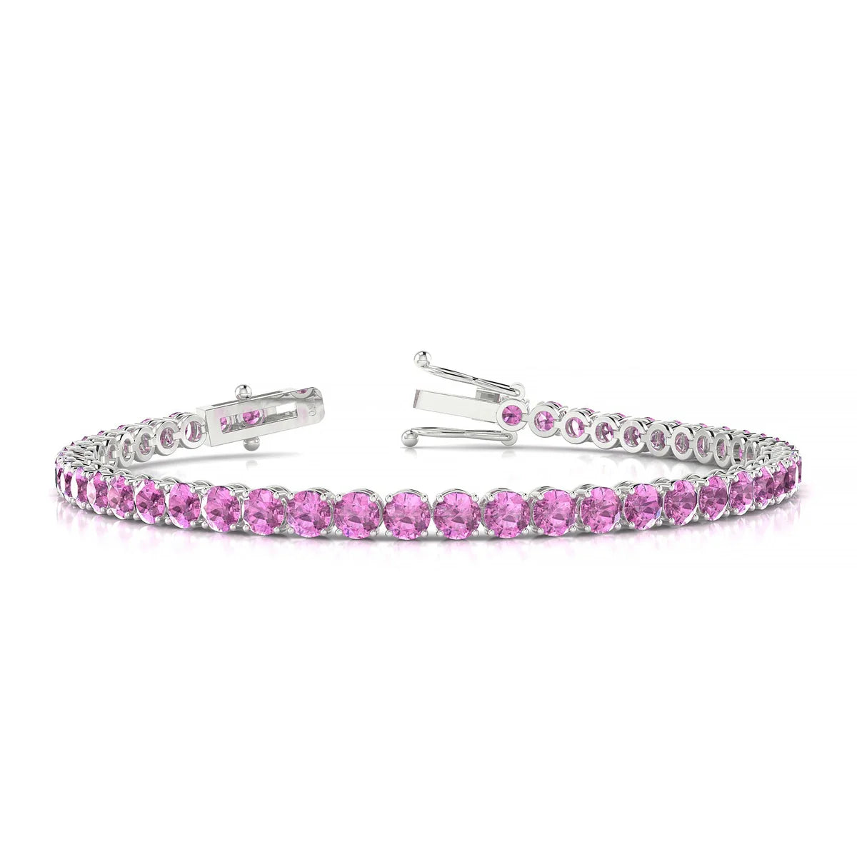 Palazzo | 18k White Gold 3.4 mm Round Natural Pink Sapphire Tennis Bracelet