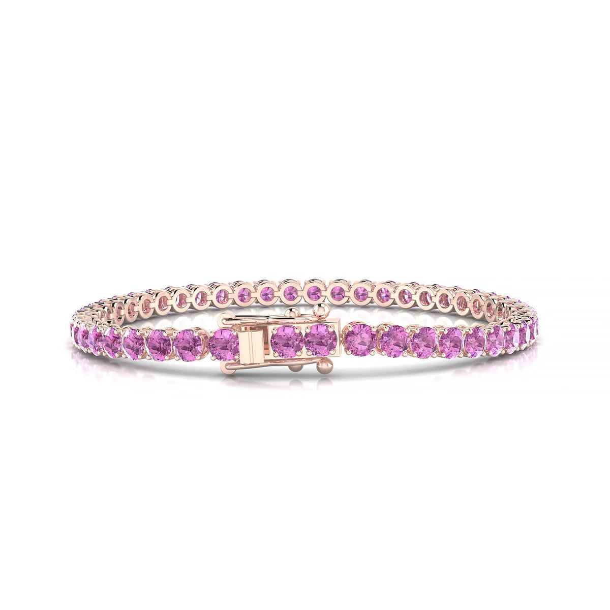 Palazzo | 18k Rose Gold 3.4 mm Round Natural Pink Sapphire Tennis Bracelet