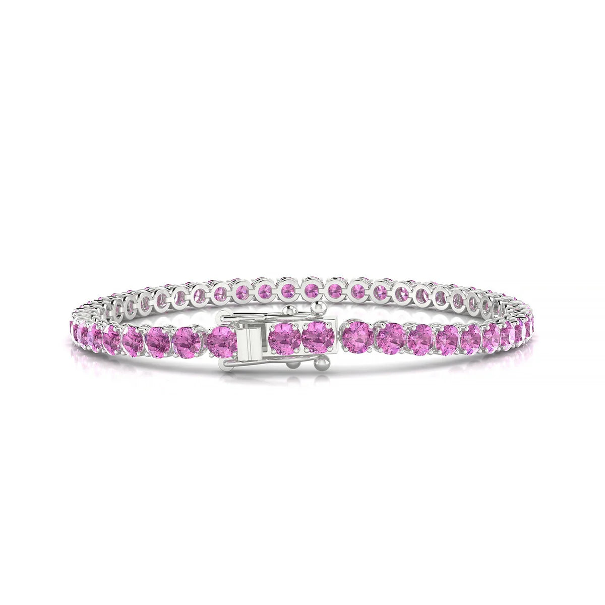 Palazzo | 18k White Gold 3.4 mm Round Natural Pink Sapphire Tennis Bracelet