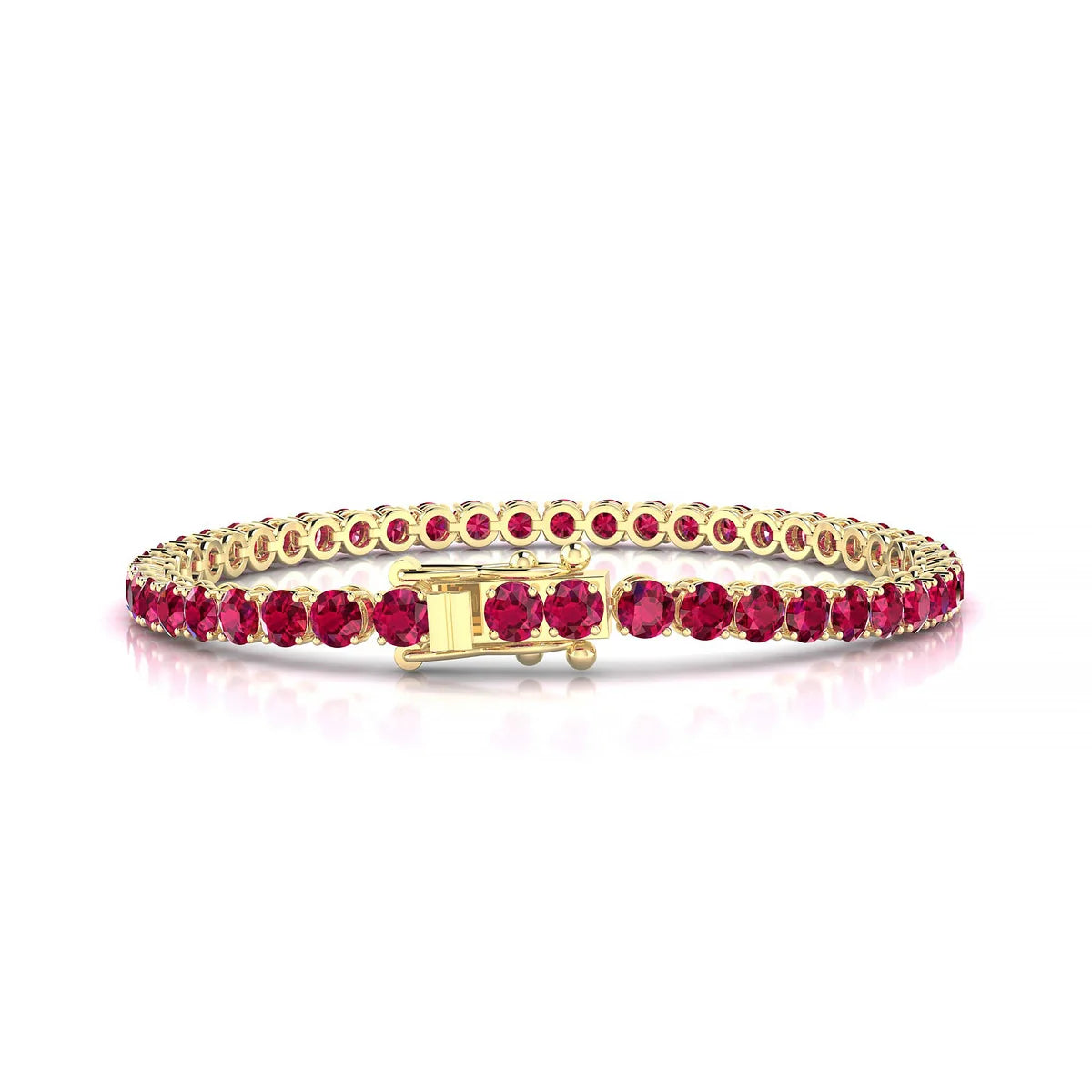 Palazzo | 18k Yellow Gold 3.4 mm Round Natural Ruby Tennis Bracelet