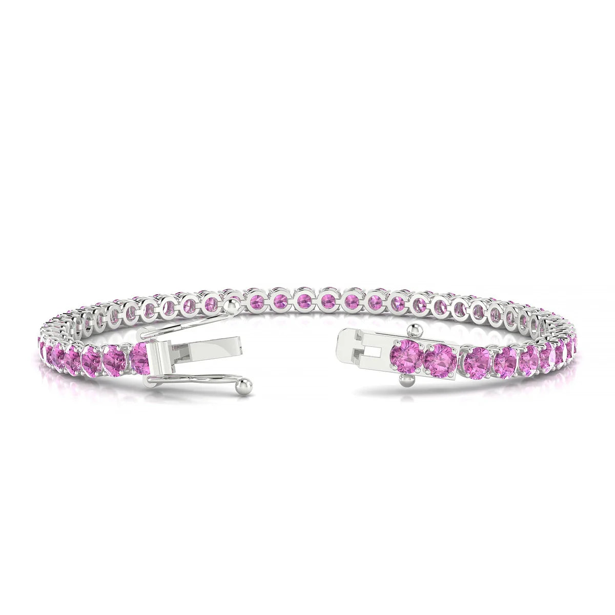 Palazzo | 18k White Gold 3.4 mm Round Natural Pink Sapphire Tennis Bracelet