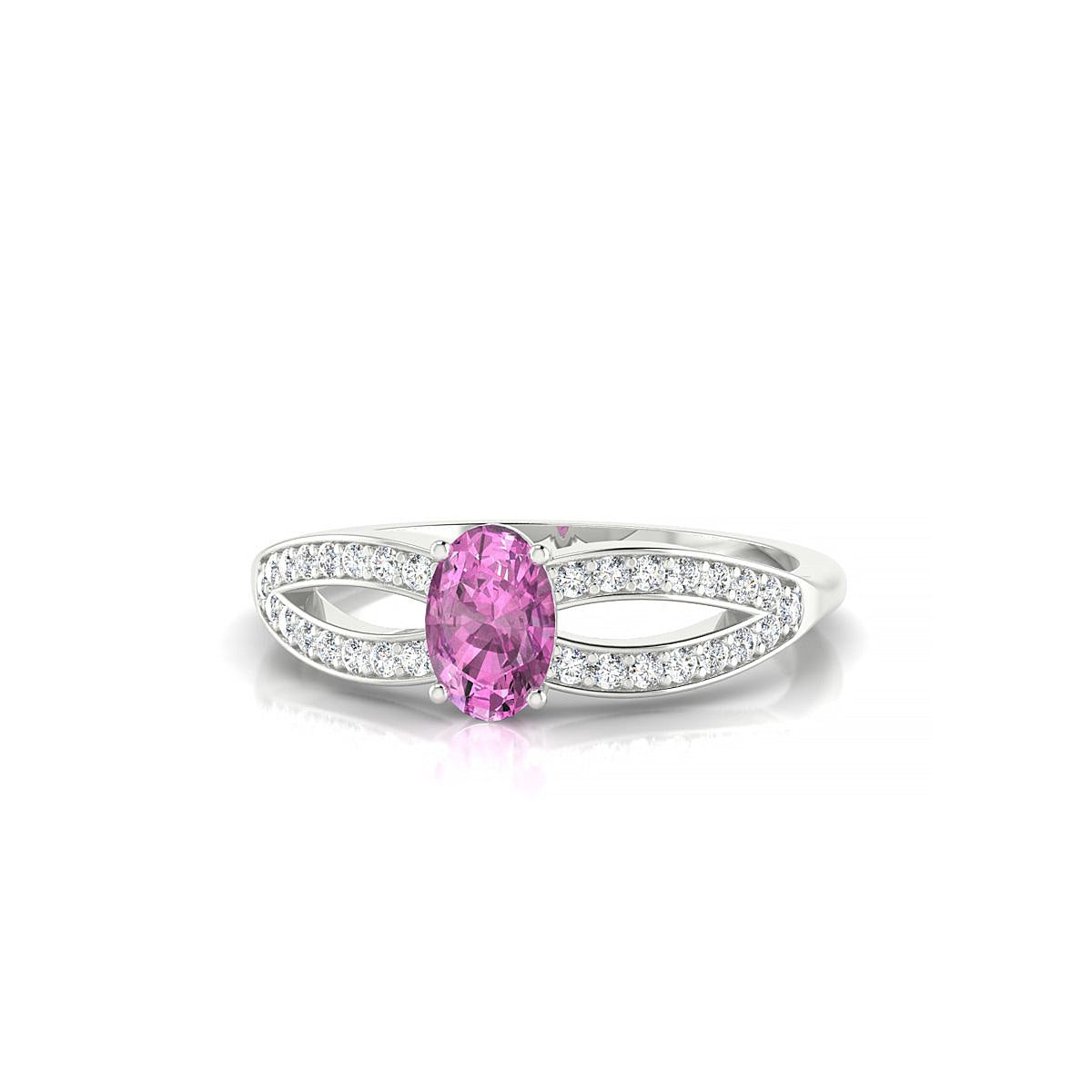Prestige | 18k White Gold 6 x 4 mm Oval Pink Sapphire Ring