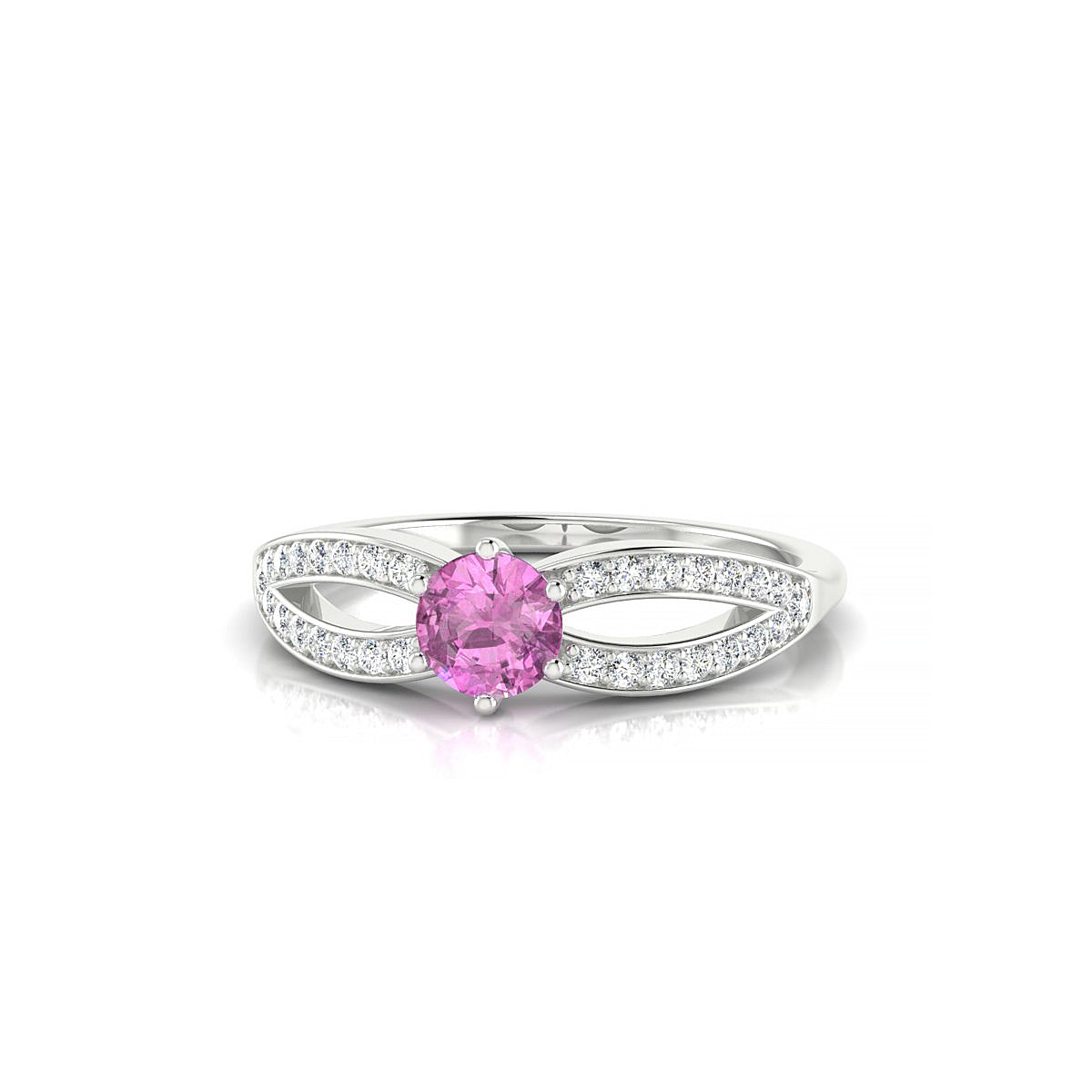 Prestige | 18k White Gold 4.5 mm Round Pink Sapphire Ring