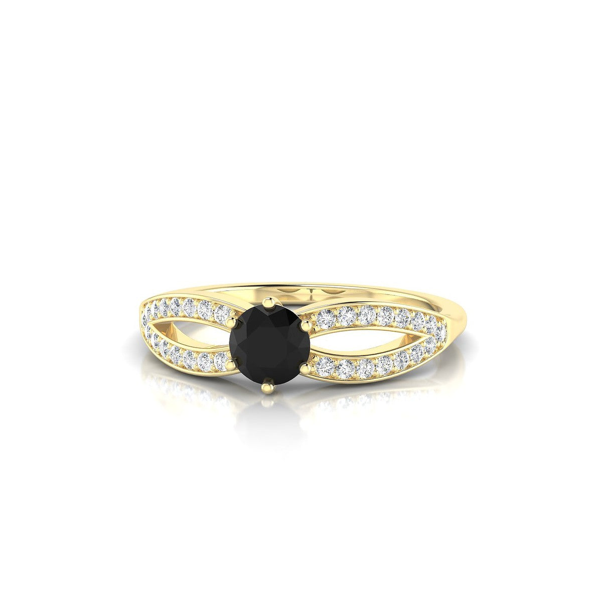 Prestige | 18k Yellow Gold 4.5 mm Round Black Diamond Ring